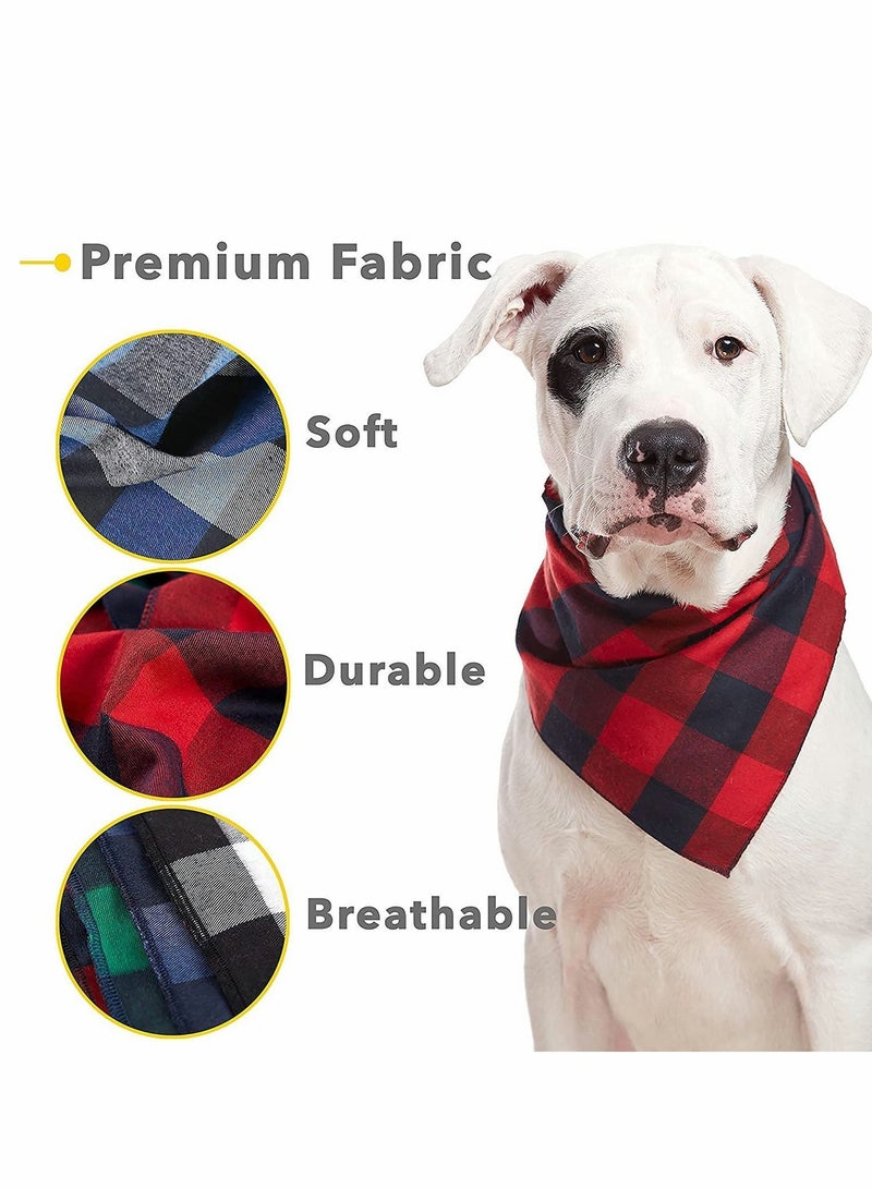 Y&D Dog Bandana Large, 4PCS Cotton Bandanas Handkerchiefs Scarfs Triangle Bibs Accessories for Small Medium Large Dogs Puppies Pets, Square Plaid Printing Scarf Adjustable Kerchief (L)  - Image 4