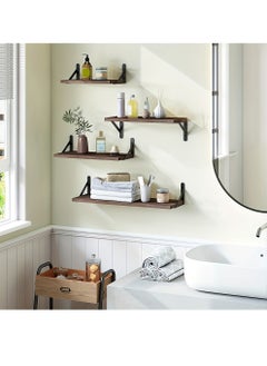 Uwals 4pcs Rustic Wood Floating Shelves, Wall Mounted Storage Rack, Photo & Vase Display Shelf, Wall Decor, Home Decor, Aesthetics Room Decor, Storage & Organization For Bathroom, Bedroom, Living Room  - Image 2