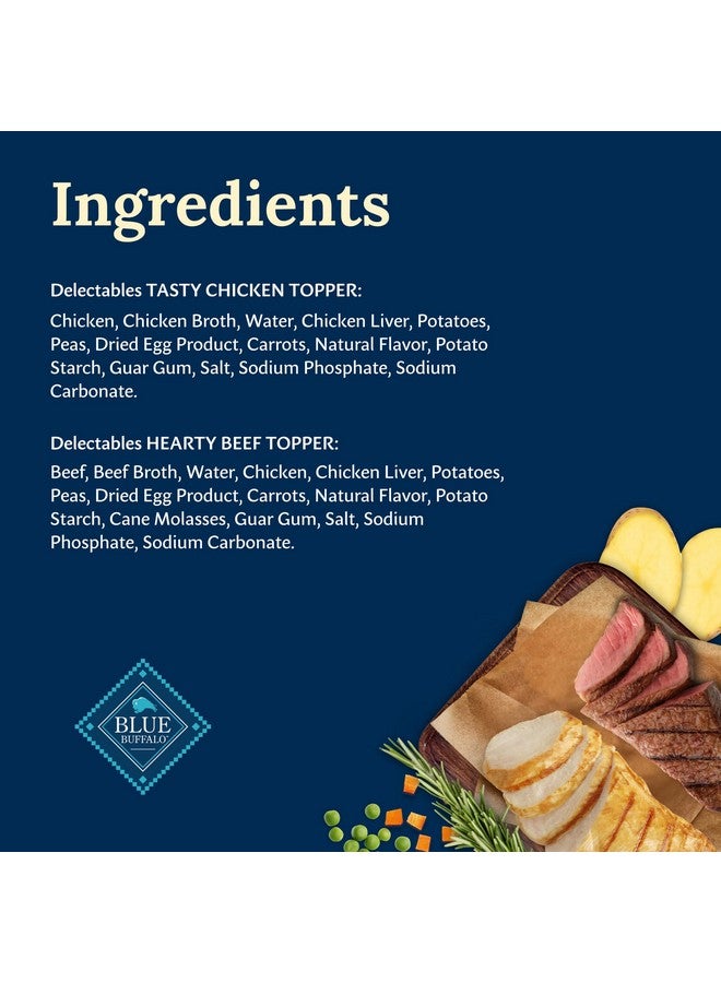 بلو بافلو مجموعة متنوعة من إضافات طعام الكلاب الرطب الطبيعي من بلو بافالو ديلكتابلز، دجاج لذيذ ولحم بقري شهي، قطع في المرق، ٨٧ غرامًا (١٢ كيسًا، ٦ من كل نكهة) - Image 5