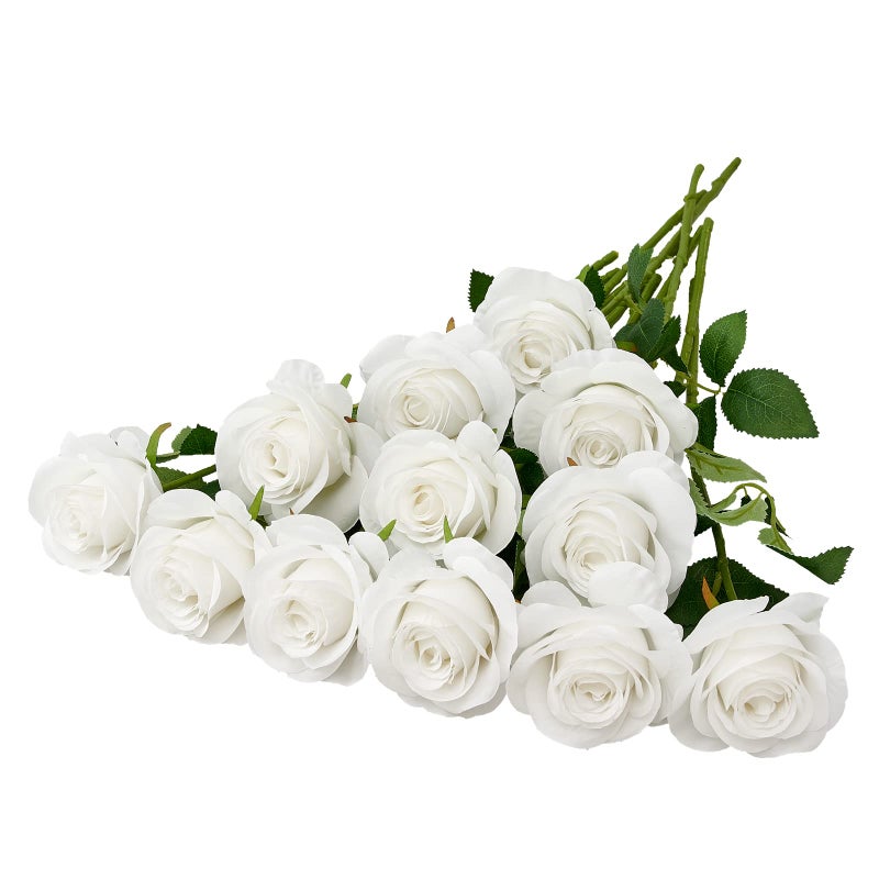 Helera 12pcs Roses Artificial Flowers Fake Roses White Silk Roses Flowers Rose with Long Stems for Wedding Home Party Centerpieces Decorations - Image 1
