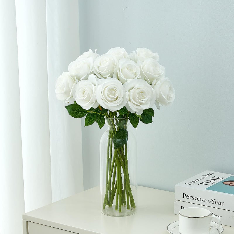 Helera 12pcs Roses Artificial Flowers Fake Roses White Silk Roses Flowers Rose with Long Stems for Wedding Home Party Centerpieces Decorations - Image 5