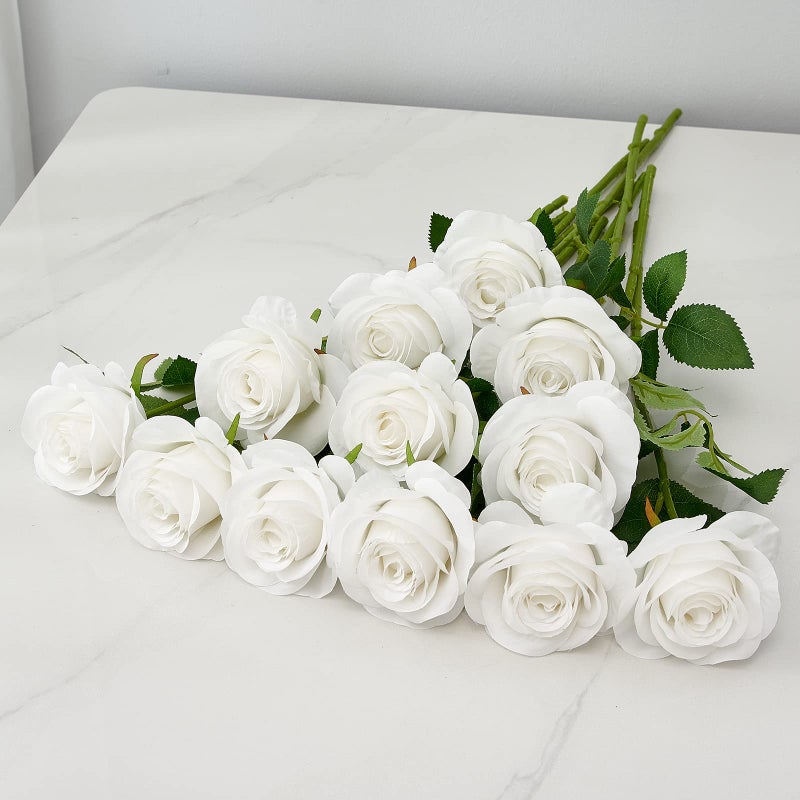 Helera 12pcs Roses Artificial Flowers Fake Roses White Silk Roses Flowers Rose with Long Stems for Wedding Home Party Centerpieces Decorations - Image 3
