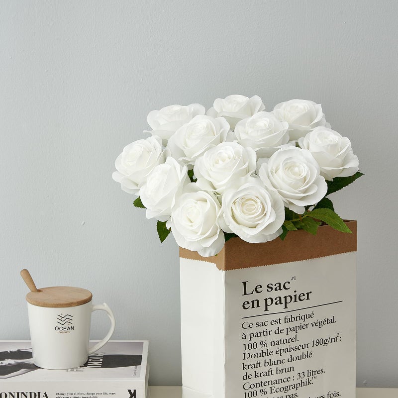 Helera 12pcs Roses Artificial Flowers Fake Roses White Silk Roses Flowers Rose with Long Stems for Wedding Home Party Centerpieces Decorations - Image 2