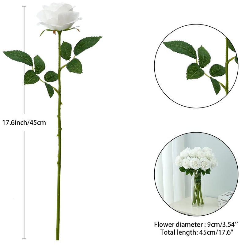 Helera 12pcs Roses Artificial Flowers Fake Roses White Silk Roses Flowers Rose with Long Stems for Wedding Home Party Centerpieces Decorations - Image 4