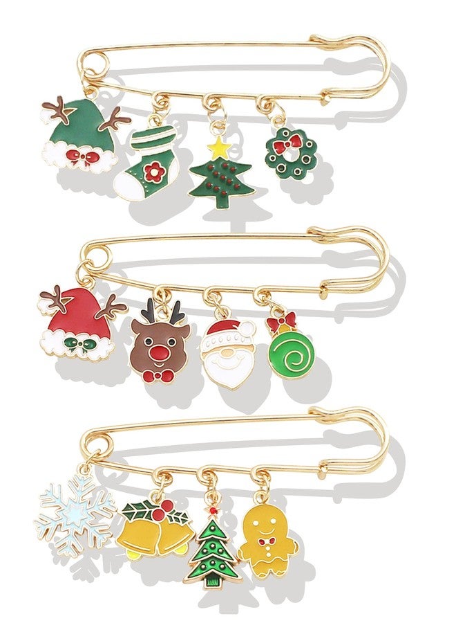 Frodete 3 PCS Christmas Brooch Pins Set for Women Cute Christmas Tree Wreath Santa Claus Snowflake Snowman Reindeer Holiday Pin Badge for Clothes Bags Hats Accessories Christmas Gifts Stocking Stuffers Gifts - Image 1