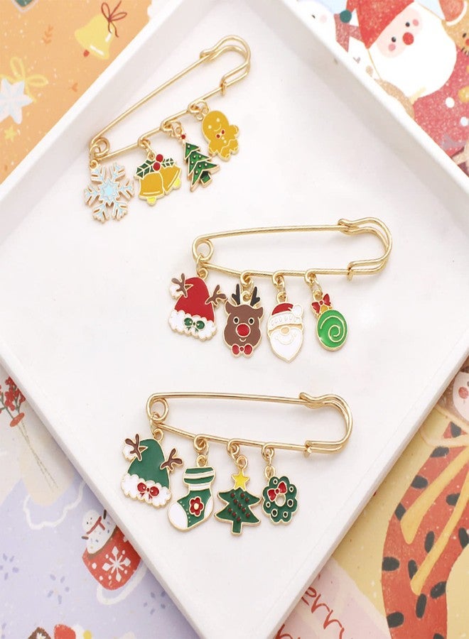 Frodete 3 PCS Christmas Brooch Pins Set for Women Cute Christmas Tree Wreath Santa Claus Snowflake Snowman Reindeer Holiday Pin Badge for Clothes Bags Hats Accessories Christmas Gifts Stocking Stuffers Gifts - Image 2