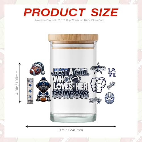 PureGlow Co 4 Sheet UV DTF Cup Wraps for 16 Oz Glass Cups American Football Waterproof UV DTF Stickers Rub on Transfers for Crafts Tumblers Cup Wood Furniture Car DIY Decor Wrap Decals (02) - Image 2