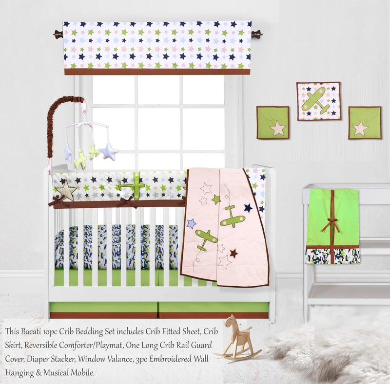 Bacati - Rod Pocket Window Valance Camo Air Stars Navy/Green - Image 5