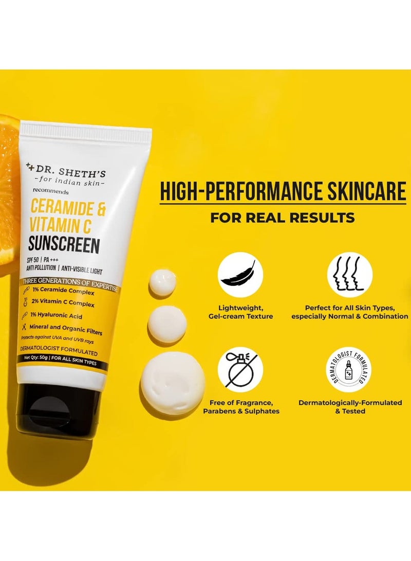 Dr. Sheth's Ceramide & Vitamin C Sunscreen SPF 50+ PA+++ | One Step Routine for Summer | Non-Greasy, Quick-Absorbing | Zero White Cast | For Women - Image 4