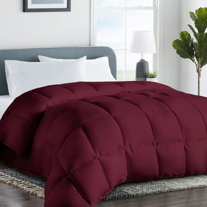 QUILTED OVERSIZED QUEEN SIZE COMFORTER ALLSEASON DOWN ALTERNATIVE DUVET INSERT LUXURY HOTEL WINTER WARM BURGUNDY COMFORTER WITH ANTICLUMP TECH 8 TABS REVERSIBLE 98X98