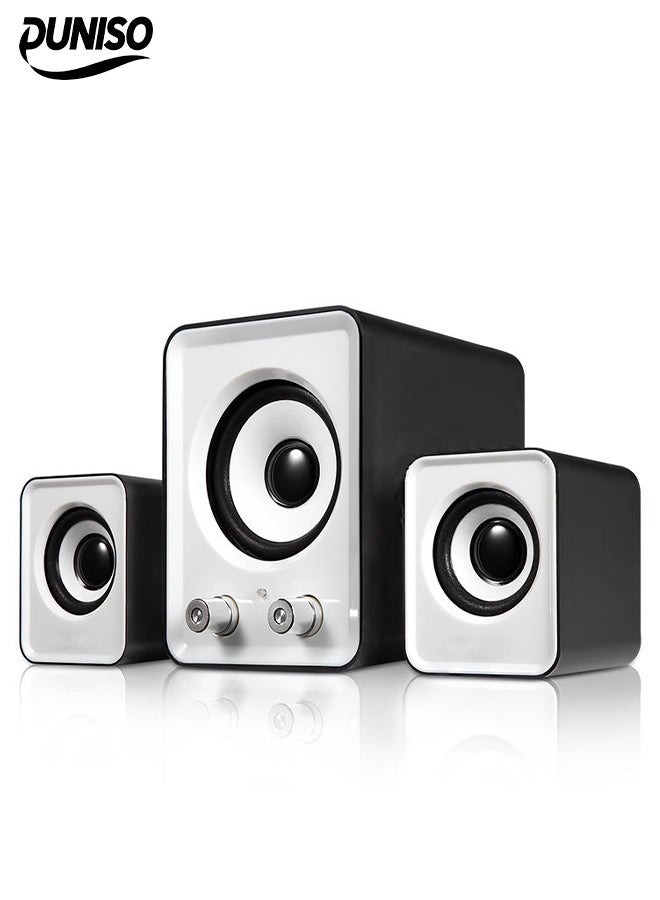 DUNISO Multimedia Speaker，Computer Speaker, Home Desktop Speaker Three Piece Set, Full Range Audio, Strong Bass,3.5mm Audio Inputs,Suitable for Laptops, Tablets, Smart TVs, Mobile Phones - Image 1