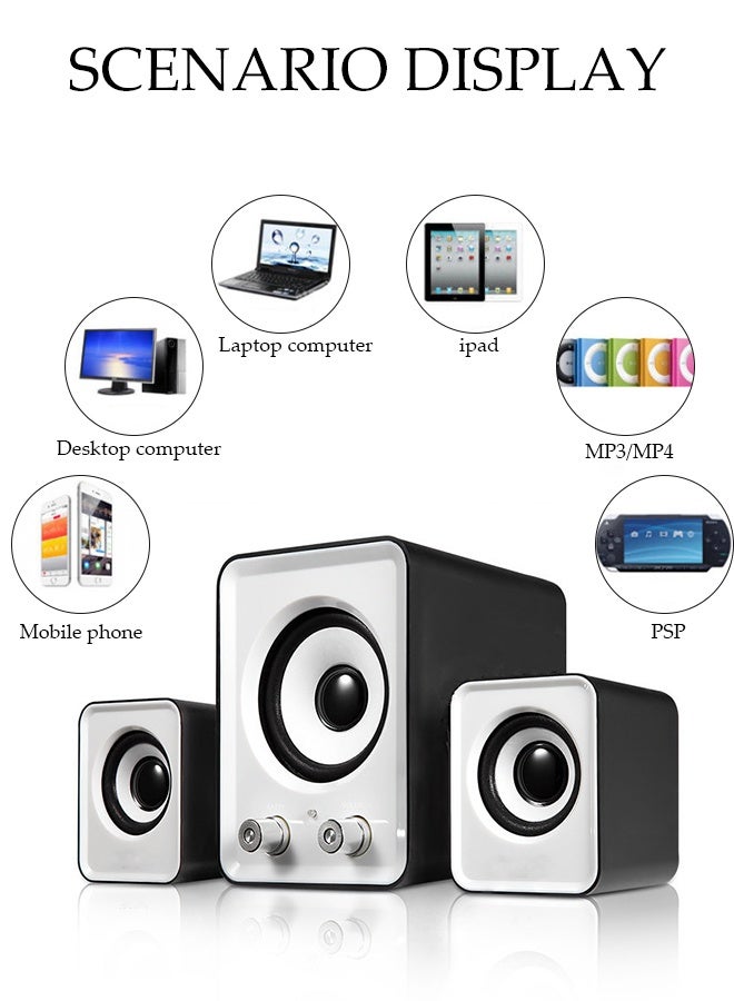 DUNISO Multimedia Speaker，Computer Speaker, Home Desktop Speaker Three Piece Set, Full Range Audio, Strong Bass,3.5mm Audio Inputs,Suitable for Laptops, Tablets, Smart TVs, Mobile Phones - Image 3
