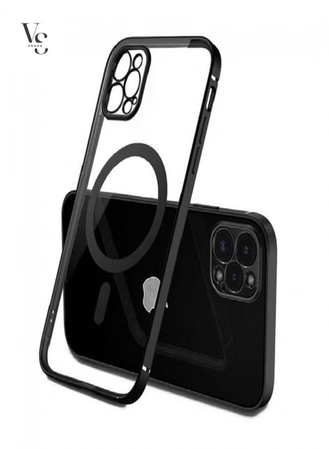 فيسوس جراب لهاتف iPhone 13 Pro مقاس 6.1 بوصة متوافق مع جراب شحن لاسلكي مغناطيسي ماجسيف غطاء كريستال بتصميم شفاف أسود - Image 1