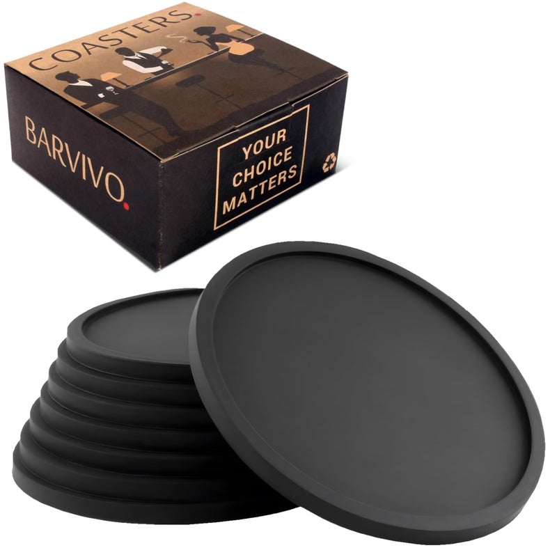 Barvivo Barvivo Drink Coasters Set of 8 - Tabletop Protection for Any Table Type, Wood, Granite, Glass, Soapstone, Marble, Stone Tables - Perfect Grey Soft Coaster Fits Any Size of Drinking Glasses.  - Image 1