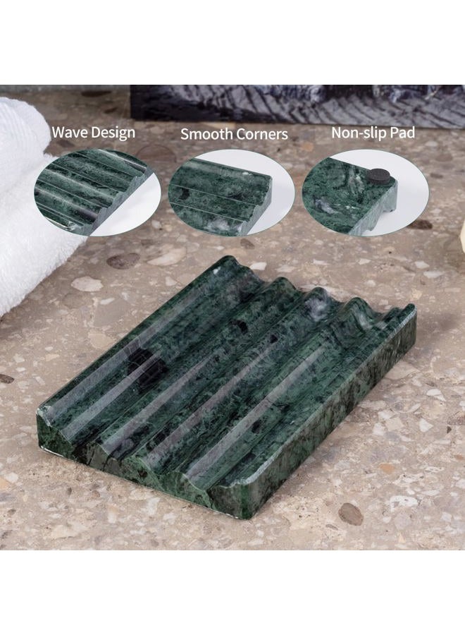 Karibiber Soap Holder, Marble Soap Dish for Shower, Bar Soap Holder with Water Ripple Design, Easy Cleaning Soap Saver for Kitchen Sink，Bathroom, Executive Indian Natural Stone Soap Tray(Indian Green) - Image 2