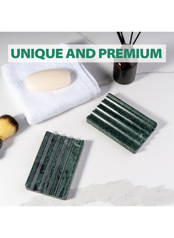 Karibiber Soap Holder, Marble Soap Dish for Shower, Bar Soap Holder with Water Ripple Design, Easy Cleaning Soap Saver for Kitchen Sink，Bathroom, Executive Indian Natural Stone Soap Tray(Indian Green) - Image 3