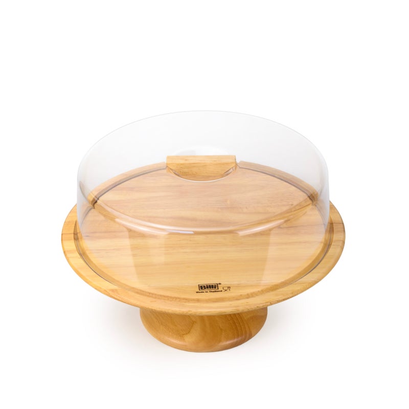 Billi Rubberwood Cake Dome with Glass Lid, 32.5cm Large Cake Stand, Wooden Dessert Display Stand, Round Cake Holder for Bakery, Parties, Kitchen & Serving - Image 4