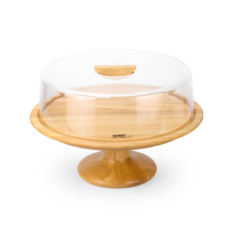 Billi Rubberwood Cake Dome with Glass Lid, 32.5cm Large Cake Stand, Wooden Dessert Display Stand, Round Cake Holder for Bakery, Parties, Kitchen & Serving - Image 2