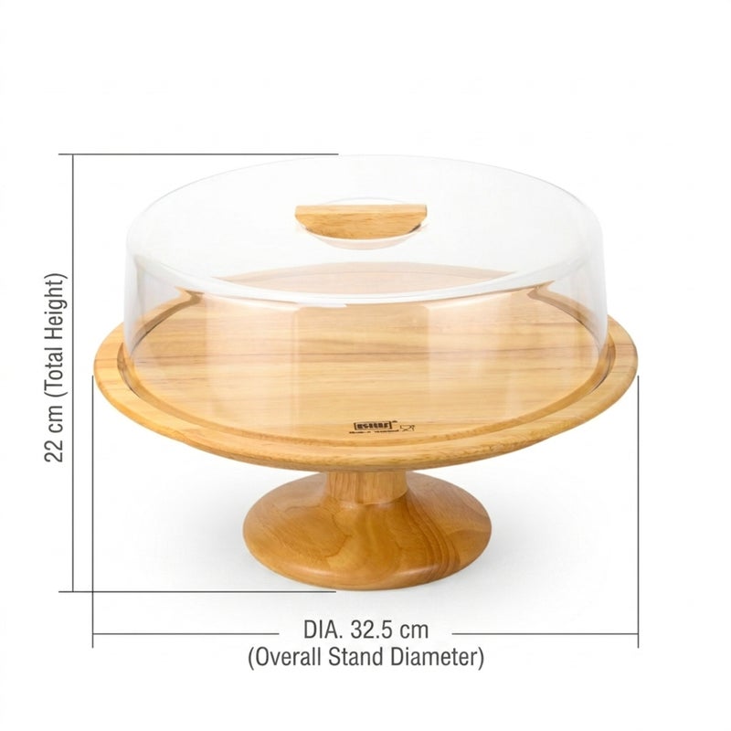 Billi Rubberwood Cake Dome with Glass Lid, 32.5cm Large Cake Stand, Wooden Dessert Display Stand, Round Cake Holder for Bakery, Parties, Kitchen & Serving - Image 3