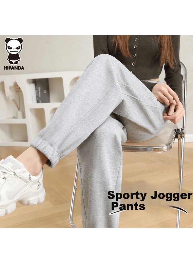 Hipanda Women's Casual Pants  Autumn Trendy Brand Loose High-waist Slim Jogger Sweatpants Gray XL - Image 5
