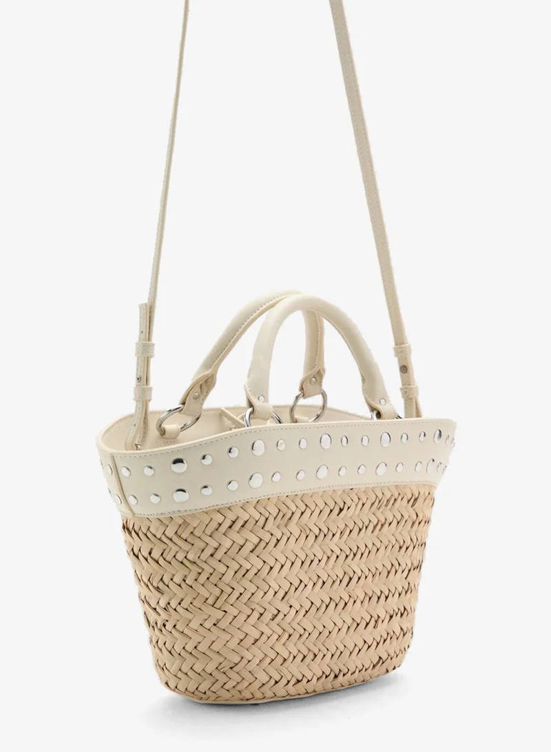MANGO Natural fibre basket with studs