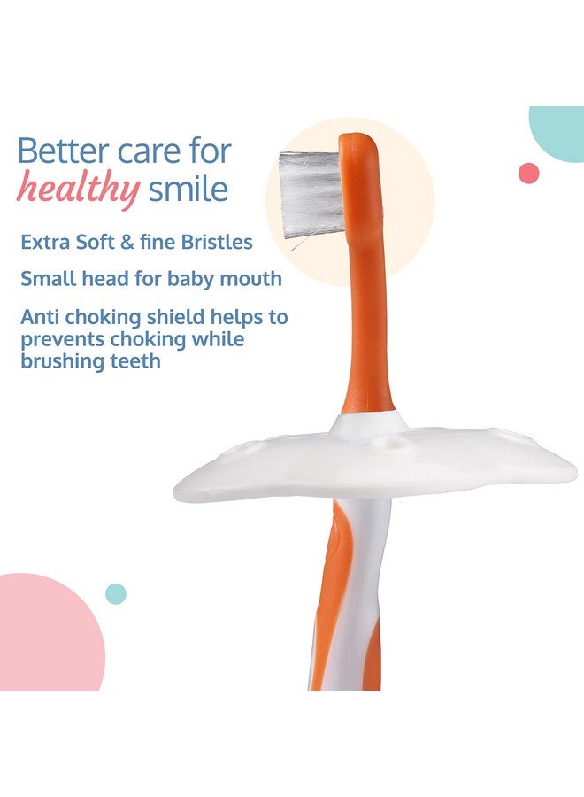 Luvlap مجموعة فرشاة أسنان تدريبية للأطفال من لوف لاب مع درع مضاد للاختناق، منظف لسان وأسنان الأطفال، نظافة فموية للأطفال، 3 قطع، (أبيض/برتقالي) - Image 2