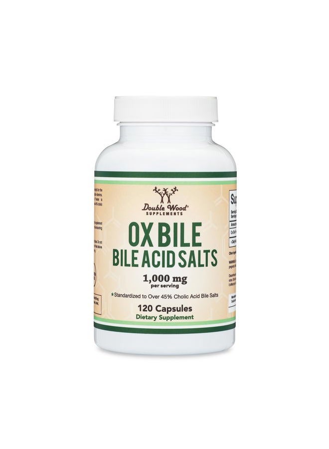 Double Wood Supplements Ox Bile Supplement for No Gallbladder (1,000mg Per Serving, 500mg per Capsule, 120 Capsules) Standardized to 45% Cholic Acid Bile Salts to Help Address Bile Salt Deficiencies by Double Wood - Image 4