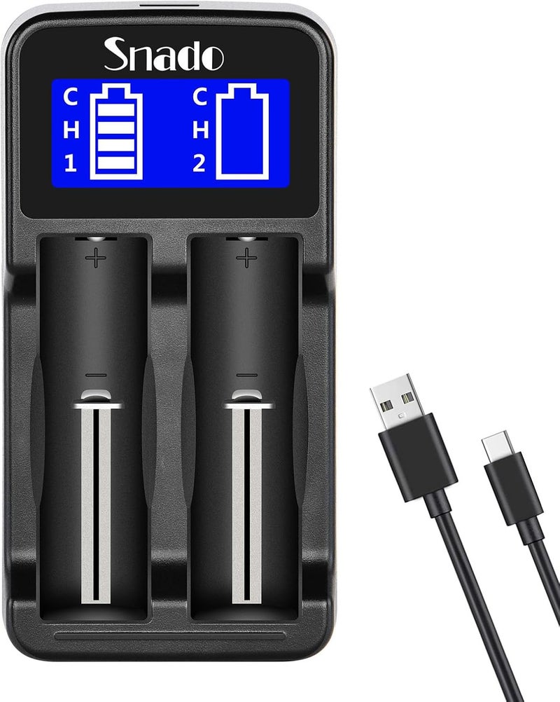 Snado Intelligent Charger, LCD Display Universal Smart Charger for Rechargeable Li-ion Batteries 18650 18490 18350 17670 17500 16340 14500, Ni-MH/Ni-Cd A AA AAA Batteries (2 Slots) - Image 1