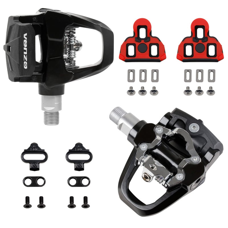 Venzo Compatible with Shimano SPD-SL & Shimano SPD System for Indoor Fitness Exercise Bike Bicycle Pedals & Cleats with 9/16" Heavy Duty Spindles Sealed Bearing - Pedals - Image 1