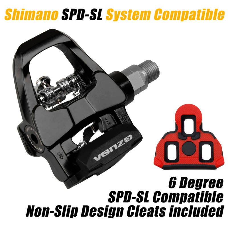 Venzo Compatible with Shimano SPD-SL & Shimano SPD System for Indoor Fitness Exercise Bike Bicycle Pedals & Cleats with 9/16" Heavy Duty Spindles Sealed Bearing - Pedals - Image 3