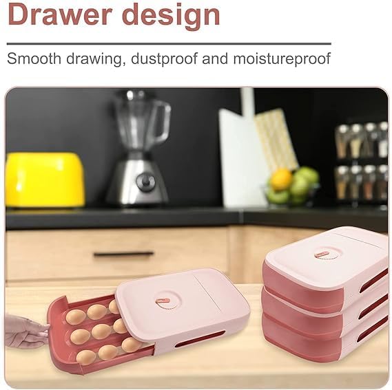 CREDSY Rolling Egg Holder Countertop Auto Scrolling Egg Tray for Refrigerator 1821 Eggs Stackable Plastic Egg Container Drawer Type Storage Rack Box for Kitchen Light Pink - Image 5
