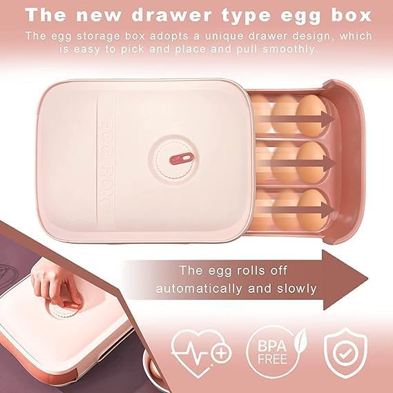 CREDSY Rolling Egg Holder Countertop Auto Scrolling Egg Tray for Refrigerator 1821 Eggs Stackable Plastic Egg Container Drawer Type Storage Rack Box for Kitchen Light Pink - Image 4