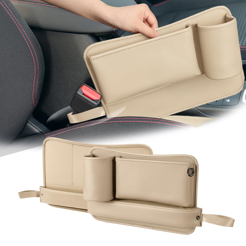 Semtomn Car Seat Gap Filler Organizer 2 Pack Car Seat Organizer with Cup Holders 3in1 Removable Auto Organizer for Women Universal Fit SUV Truck Fill The Gap Between Seats ConsoleBeige - Image 2