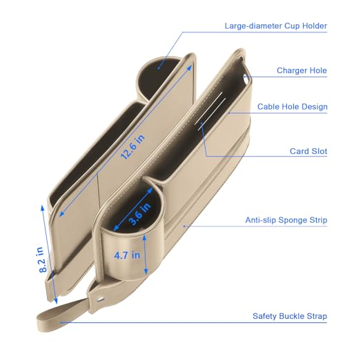 Semtomn Car Seat Gap Filler Organizer 2 Pack Car Seat Organizer with Cup Holders 3in1 Removable Auto Organizer for Women Universal Fit SUV Truck Fill The Gap Between Seats ConsoleBeige - Image 3