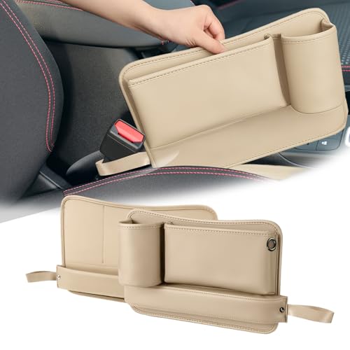 Semtomn Car Seat Gap Filler Organizer 2 Pack Car Seat Organizer with Cup Holders 3in1 Removable Auto Organizer for Women Universal Fit SUV Truck Fill The Gap Between Seats ConsoleBeige - Image 1