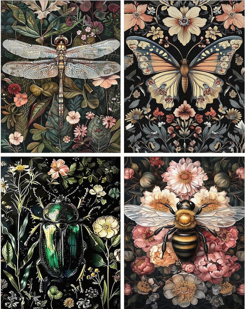 ARPADAMO 4 Pack Diamond Art Kits for Adults,Dragonfly, bee, Beetle, Butterfly Diamond Art Animal Diamond Painting Art Kit for Adult,Round Full Drill Diamonds, Diamond Art Kit for Home Decor-12x16inch - Image 1