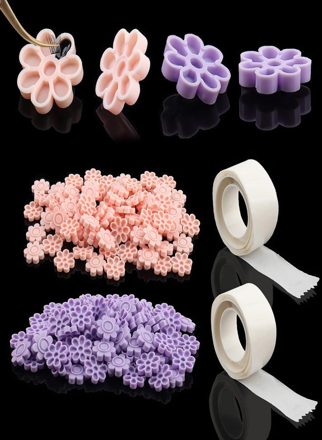 MyAoKuE-UP Lashes Glue Cups for Eyelash Extensions, 200 Pcs Lash Glue Ring Glue Cup with 2 Rolls Glue Point Lashing Supplies Kit for Women Gilrs（Pink/Purple) - Image 1