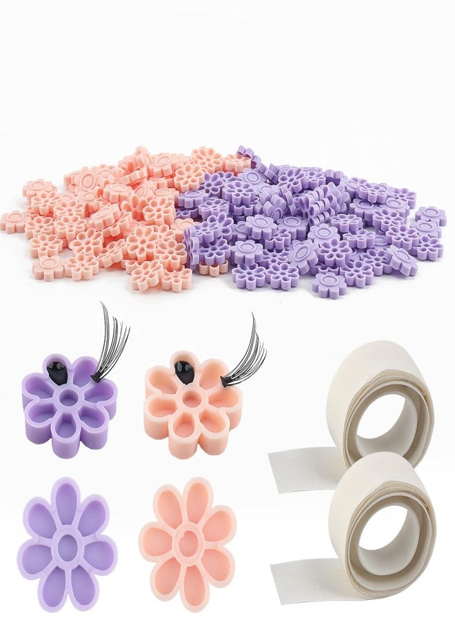 MyAoKuE-UP Lashes Glue Cups for Eyelash Extensions, 200 Pcs Lash Glue Ring Glue Cup with 2 Rolls Glue Point Lashing Supplies Kit for Women Gilrs（Pink/Purple) - Image 5