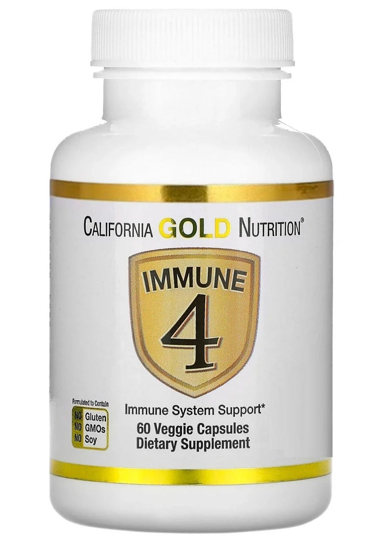 California Gold Nutrition - Immunity 4 Enriched With Vitamins C, E, Zinc and Selenium for Immune System Support 60 Veggie Capsules - Image 1