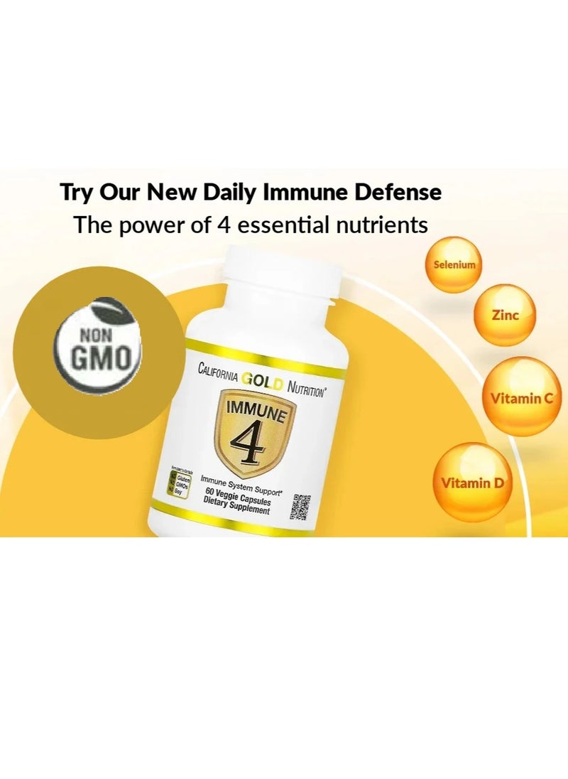 California Gold Nutrition - Immunity 4 Enriched With Vitamins C, E, Zinc and Selenium for Immune System Support 60 Veggie Capsules - Image 1