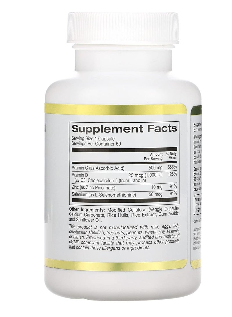 California Gold Nutrition - Immunity 4 Enriched With Vitamins C, E, Zinc and Selenium for Immune System Support 60 Veggie Capsules - Image 1