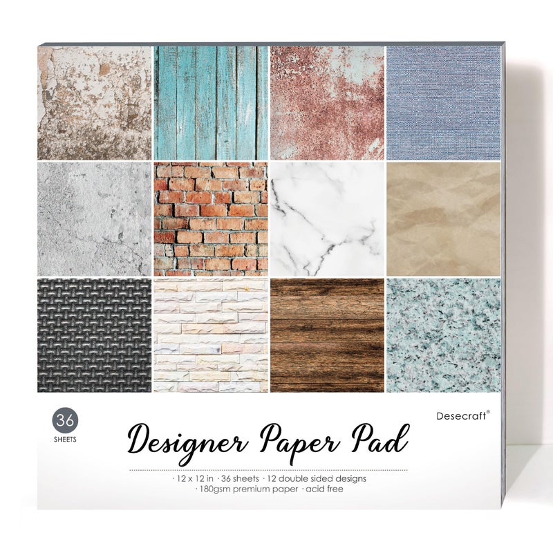 Desecraft Vintage Wooden Brick Marble 12x12 Scrapbooking Cardstock Decorative Paper for Card Making Background Origami Textured Decorative Scrapbook Paper Scrapbook Materials Supplies - Image 1