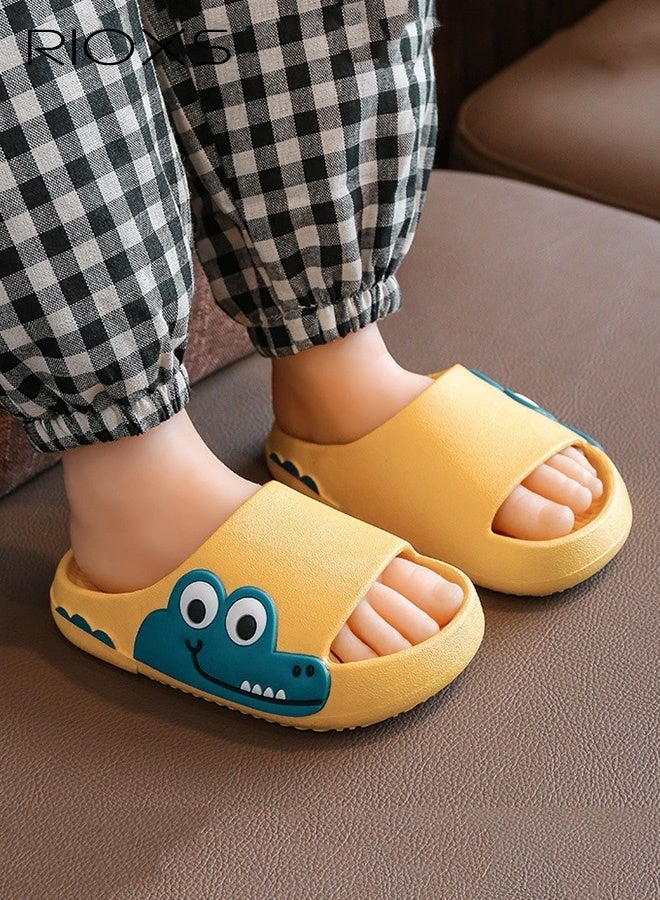 Toddler Slippers, Girls' Slippers Boys' Slide, Cute Crocodile Shower Slippers for Girls Boys, Anti-Slip Bathroom Slippers, Lovely Open Toe Home Slippers, Outdoor Lightweight Beach Slippers, Soft Comfy Slides Slippers, Bath Pool Slippers, Cartoon Slip-on Slippers for Baby/ Little Kids/ Big Kids, Yellow Footwear