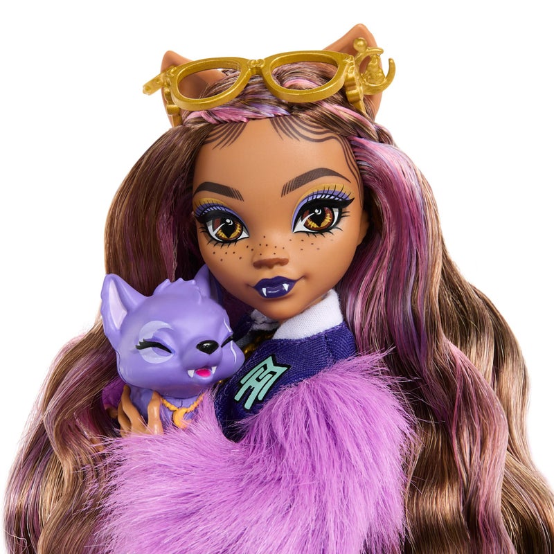 MONSTER HIGH دمية مونستر هاي كلودين وولف مع كلبها الأليف كريسنت وإكسسوارات مثل حقيبة الظهر، المخطط، الوجبات الخفيفة والمزيد - Image 3