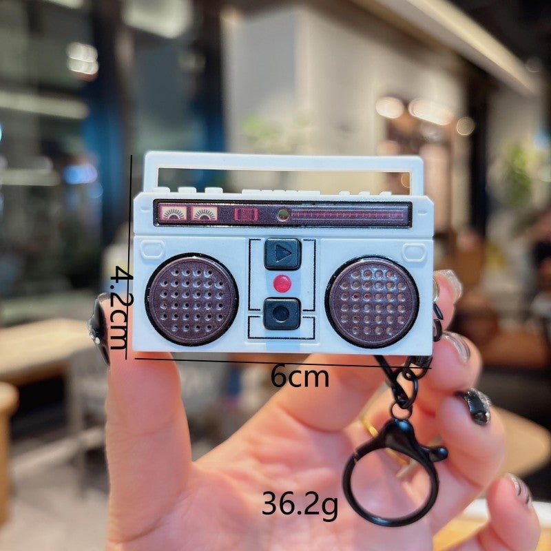 Creative Cartoon Retro Mini Radio Keychain Couple School Bag Music Recorder Pendant Small Gift Fun - Image 5