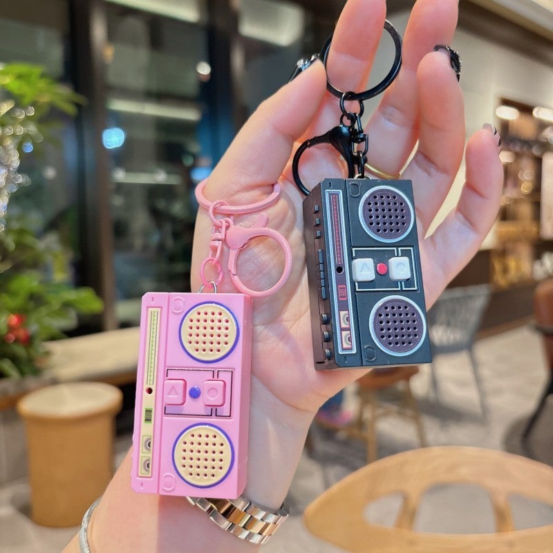 Creative Cartoon Retro Mini Radio Keychain Couple School Bag Music Recorder Pendant Small Gift Fun - Image 4