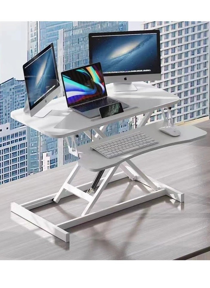 XICEN - Elevating computer desk,Desktop elevating Laptop desk, Standing Laptop Liftable FStanding Desk Converter, Height Adjustable Sit Stand Desk Riser, Quick Sit to Stand Tabletop Dual Monitor and Laptop Riser Workstation for Home Office,lifting-double layer (white) - Image 1