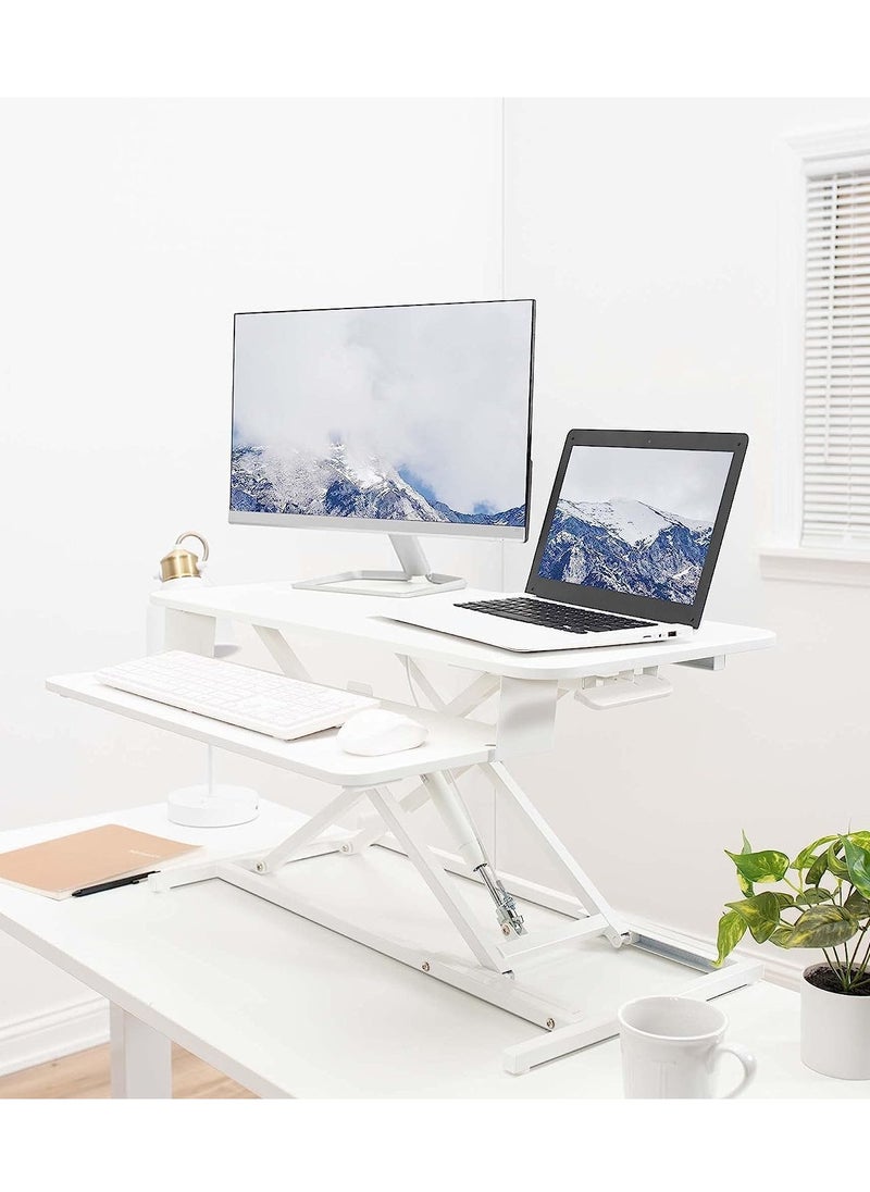 XICEN - Elevating computer desk,Desktop elevating Laptop desk, Standing Laptop Liftable FStanding Desk Converter, Height Adjustable Sit Stand Desk Riser, Quick Sit to Stand Tabletop Dual Monitor and Laptop Riser Workstation for Home Office,lifting-double layer (white) - Image 1
