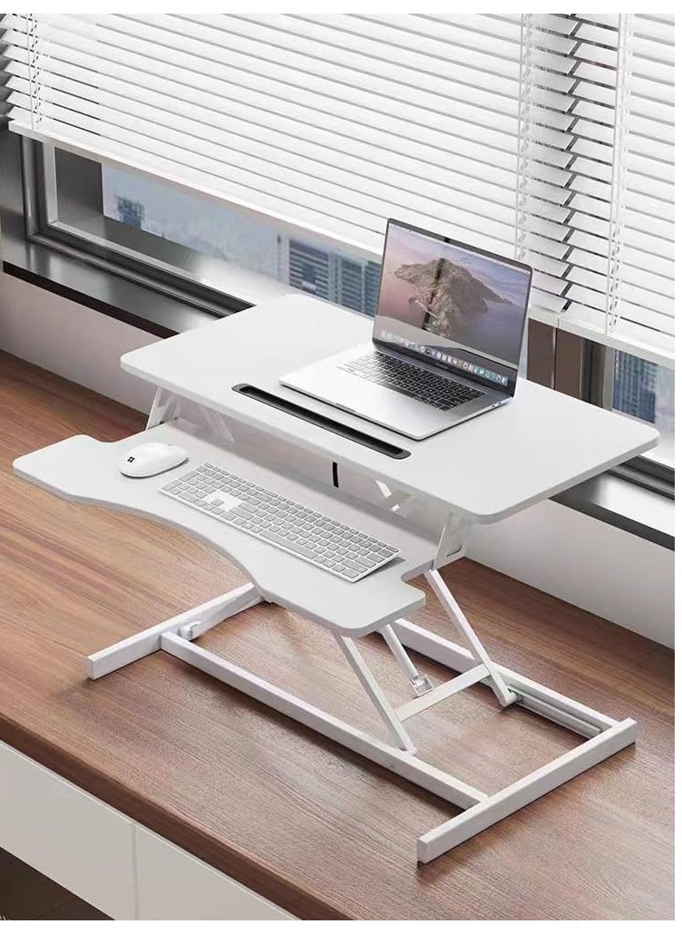 XICEN - Elevating computer desk,Desktop elevating Laptop desk, Standing Laptop Liftable FStanding Desk Converter, Height Adjustable Sit Stand Desk Riser, Quick Sit to Stand Tabletop Dual Monitor and Laptop Riser Workstation for Home Office,lifting-double layer (white) - Image 1