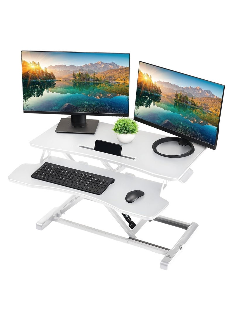 XICEN - Elevating computer desk,Desktop elevating Laptop desk, Standing Laptop Liftable FStanding Desk Converter, Height Adjustable Sit Stand Desk Riser, Quick Sit to Stand Tabletop Dual Monitor and Laptop Riser Workstation for Home Office,lifting-double layer (white) - Image 1